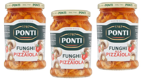 Ponti Funghi Prataioli alla Pizzaiola in Olio di Semi di Girasole Pizzaiola-Pilze in Sonnenblumenöl Glas 280 g 3x italienisch Original