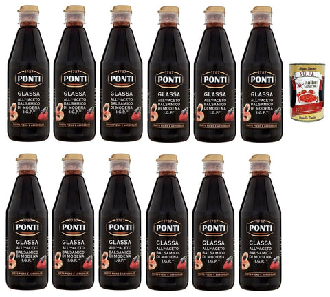 Ponti Glassa all' Aceto Balsamico di Modena IGP, Glasur mit Balsamico Essig aus Modena I.G.P., 12x 500 g italienisch Original