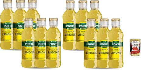 Ponti Reiskleie Ponti, Gastronomische Glasur mit Zitronensaft, cremig und erfrischend, ideal zum Aroma -Fleisch-, Fisch- und Obstsalatgerichten, 12x 220 g + Italian Gourmet polpa 400g 8001010020196