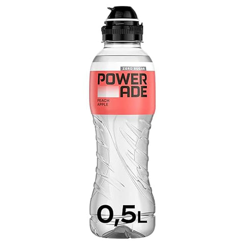 Powerade Energy Drinks 24x POWERADE Active Peach Apple Pfirsich-Apfel-Wasser – Kalorienfreies und zuckerfreies Erfrischungsgetränk mit den Vitaminen B3 und B6 – Sportgetränk mit Mikronährstoffen in Einwegflaschen PET 500 ml 5449000341556