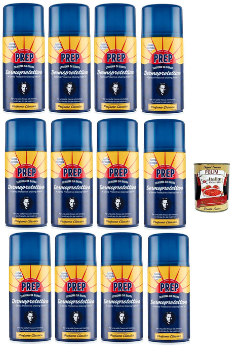 Prep Hautschützender Rasierschaum Reichhaltige und cremige Formel für die Rasur empfindlicher Haut spendet Feuchtigkeit und erfrischt 12 Flaschen à 300 ml italienisch Original