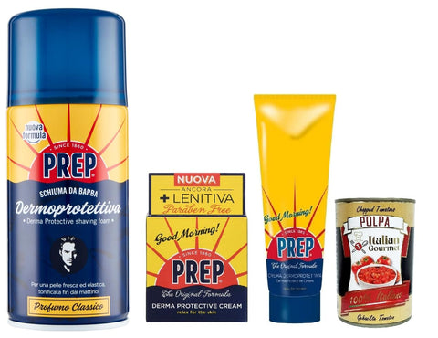 Prep Schäume PREP Testpaket, Hautschützender Rasierschaum Reichhaltige und cremige, Prep Hautcreme 75ml glas, Prep Hautcreme tube + Italian Gourmet polpa 400g 8017331089934