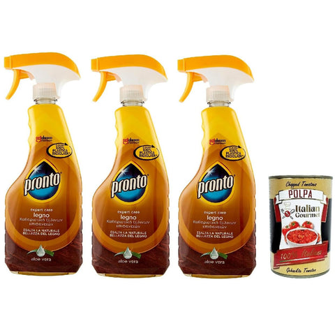 Pronto Trigger Legno. Es verbessert die natürliche Schönheit des Holzes Duft Aloe Vera Reinigungsmittel 3x500 ml italienisch Original Pastasauce + kostenlos polpa