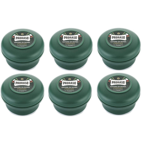 Proraso 6x Rasierseife 150 ml Eukalyptus, Menthol, Glycerin für empfindliche Haut von Herren italienisch Original