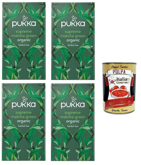 Pukka Supreme Matcha Green Energetic Organic Green Tea Grüner Tee und Matcha Packungen mit 20 Filtern 4x italienisch Original Pastasauce + gratis polpa 400 g