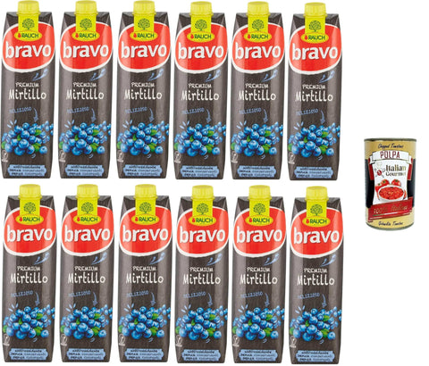 Rauch Energy Drinks Bravo Rauch Premium Blaubeersaft – lecker, antioxidativ, ohne Farbstoffe, ohne Konservierungsstoffe 12x1lt+ Italian Gourmet polpa 400g 9008700150361
