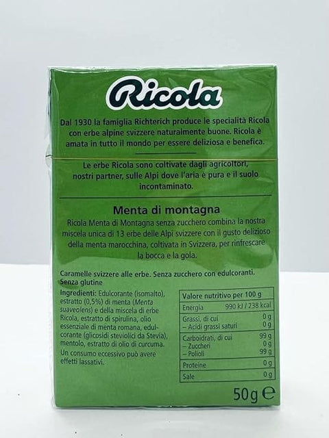 Ricola Sortimentpackungen Ricola Caramelle alle erbe alla menta di montagna Schweizer Bergminze Kräuterpastillen, zuckerfrei – 20 x 50 g 7610700626528