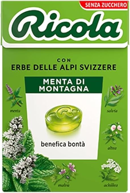 Ricola Sortimentpackungen Ricola Caramelle alle erbe alla menta di montagna Schweizer Bergminze Kräuterpastillen, zuckerfrei – 20 x 50 g 7610700626528