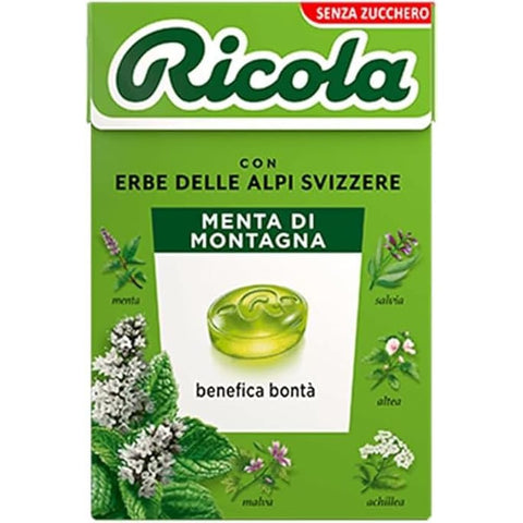 Ricola Sortimentpackungen Ricola Caramelle alle erbe alla menta di montagna Schweizer Bergminze Kräuterpastillen, zuckerfrei – 20 x 50 g 7610700626528