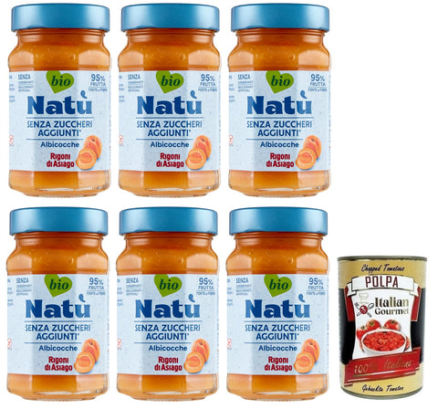 Rigoni di asiago Natù Albicocche Bio-Aprikosen Zubereitung Aprikosenmarmelade Ohne Zuckerzusatz 240 g 6x italienisch Original Pastasauce + gratis Polpa di
