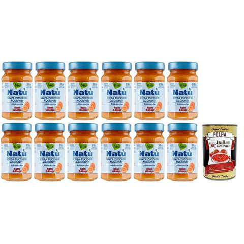 Rigoni di Asiago Konfitüren Rigoni di Asiago Natù Albicocche Bio-Aprikosen Zubereitung,Aprikosenmarmelade Ohne Zuckerzusatz 240g 12x Original italienisch inkl. Italian Gourmet Polpa di Pomodoro 400g Dose 8052575090018