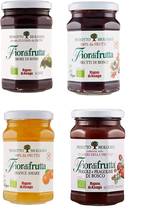 Rigoni di Asiago Testpaket Fiordifrutta BIO Brotaufstriche Konfitüre 4x250g Original italienisch Gebäck