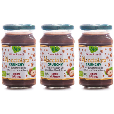 Rigoni di Asiago Nocciolata Crunchy Haselnuss Aufstrich Creme mit gehackten gerösteten Haselnüssen 3x270g Original italienisch