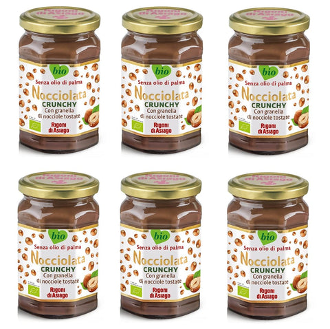 Rigoni di Asiago Schokoladenaufstrich 6x Rigoni di Asiago Nocciolata Crunchy Haselnuss-Aufstrich Creme mit gehackten gerösteten Haselnüssen 270g 8001505005905