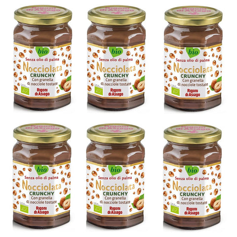 Rigoni di Asiago Nocciolata Crunchy Haselnuss Aufstrich Creme mit gehackten gerösteten Haselnüssen 6x270g Original italienisch