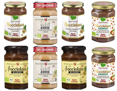 Rigoni di asiago Schokoladenaufstrich Rigoni di Asiago - 2x Nocciolata, 2x Milchfrei & 2x Bianca 2x Crunchy - 6x 270g + 2x 250g Haselnusscreme Nuss Nougat Creme ohne Palmöl Brotaufstrich + Italian Gourmet Polpa 8052575090193
