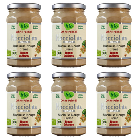 Rigoni di asiago Nocciolata - Bianca,, weiße Schokolade, Haselnusscreme ohne Palmöl, Nuss Nougat Creme ohne Palmöl, Leckerer Brotaufstrich 6x 250g Original italienisch