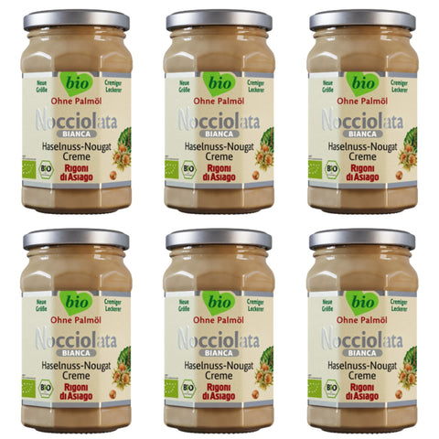 Rigoni di Asiago Schokoladenaufstrich Rigoni di Asiago Nocciolata - Bianca, 6x 250g, weiße Schokolade, Haselnusscreme ohne Palmöl, Nuss Nougat Creme ohne Palmöl, Leckerer Brotaufstrich 8052575090704