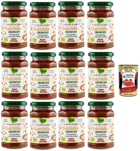 Rigoni di asiago Schokoladenaufstrich Rigoni di Asiago Nocciolata - Crunchy, 12x 250g, Haselnusscreme ohne Palmöl, Nuss Nougat Creme ohne Palmöl, Leckerer Brotaufstrich + Italian Gourmet polpa 400g 8001505005905