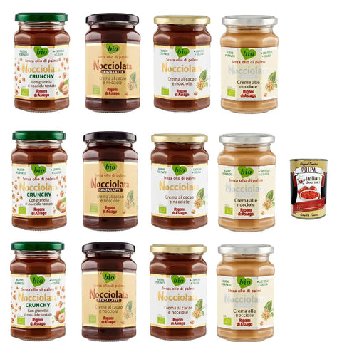 Rigoni di asiago Schokoladenaufstrich Rigoni di asiago Nocciolata - Testpaket, 12x 250g, Haselnusscreme ohne Palmöl, Nuss Nougat Creme ohne Palmöl, Leckerer Brotaufstrich Original italienisch inkl. Italian Gourmet Polpa 400g 8052575090193