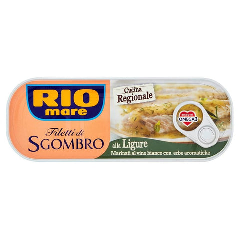 Rio Mare Fisch & Meeresfrüchte Rio Mare Filetti di Sgombro alla Ligure Makrelenfilets in Weißwein mariniert mit aromatischen Kräutern 120 g reich an Omega 3 italienisch Original 8004030623040