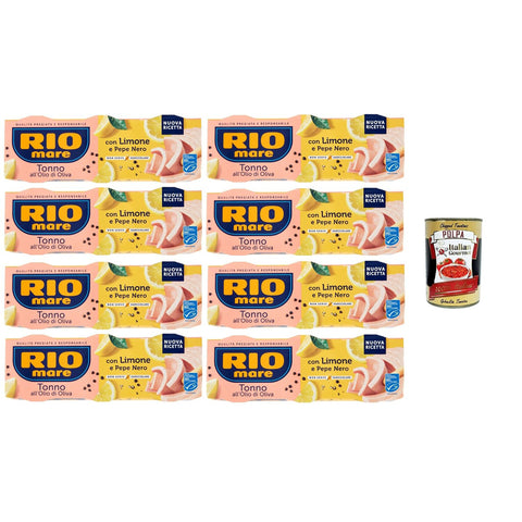 Rio Mare Tonno all’Olio di Oliva con Limone e Pepe Nero Thunfisch in Olivenöl mit Zitrone und schwarzem Pfeffer 8x195 gr Packung mit 3 65 g Dosen italienisch Original
