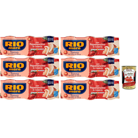 Rio Mare Tonno all'Olio di Oliva con Peperoncino di Calabria Thunfisch mit Olivenöl mit Kalabrien -Chili -Pfeffer 18x65 g italienisch Original + kostenlos polpa