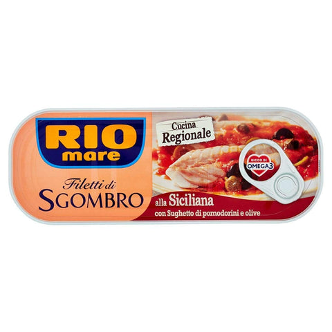 Rio Mare Filetti di Sgombro alla Siciliana Makrelenfilets mit Tomaten Oliven Sauce 120 g reich an Omega 3 italienisch Original