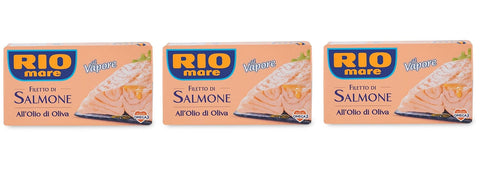 Rio Mare Fleisch, Geflügel & Wild 3x Rio Mare filetto di Salmone cotto a vapore gedämpft Lachsfilet Olivenöl 125g 8004030525009