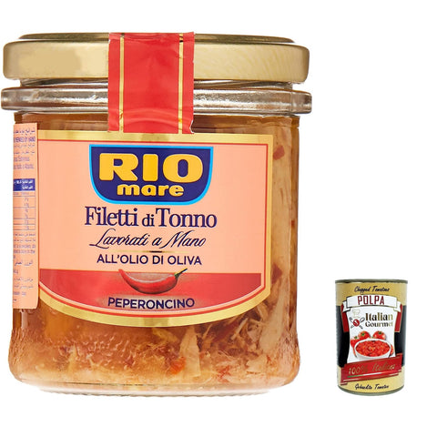 Rio Mare Filettini di Tonno all'Olio di Oliva con Peperoncino Thunfischfilets in Olivenöl mit Chili, handgemacht 6x130g Original italienisch Feinkost