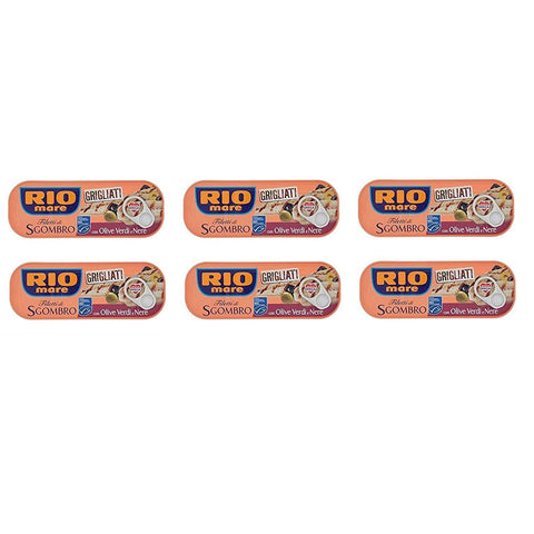 Rio Mare Sgombro gegrillte Makrelenfilets mit grünen, schwarzen Oliven 6x120g Original italienisch Feinkost