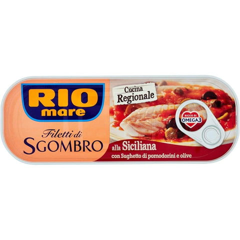 Rio Mare Fleisch, Geflügel & Wild Rio Mare Filetti di Sgombro alla Siciliana Makrelenfilets mit Tomaten-Oliven-Sauce 120g reich an Omega 3 6x Original italienisch 8004030623026