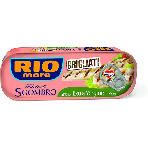 Rio Mare Filetti di Sgombro Grigliati all'Olio Extra Vergine di Oliva Gegrillte Makrelenfilets mit nativem Olivenöl extra reich an Omega 3 120g Original italienisch