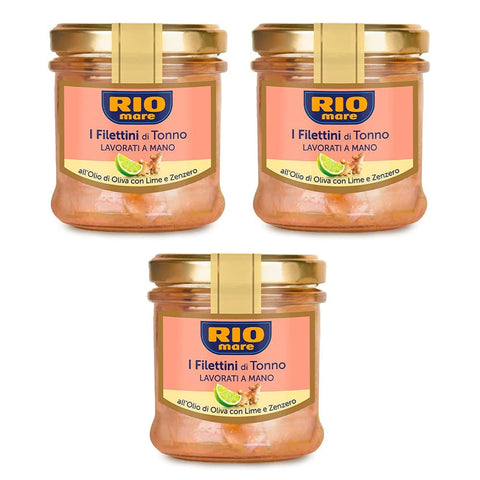 Rio Mare Fleisch, Geflügel & Wild Rio Mare Filetti di Tonno all'Olio di Oliva Lime e Zenzero Thunfischfilets in Olivenöl Limette und Ingwer 130 g italienisch Original 8004030656079