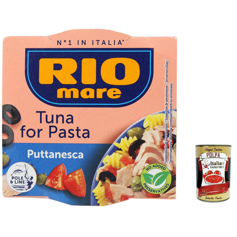 Rio Mare Condimento per Pasta Puttanesca con Tonno, Thunfisch in Olivenöl mit Schwarze Oliven und Kapern 160 g italienisch Original