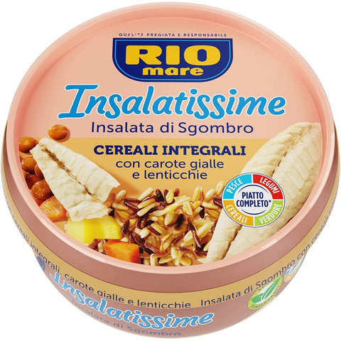 Rio Mare Insalatissime Integrale e Sgombro Vollkorn und Makrele mit Vollkornprodukten und Linsen 220g Fertiggerichte Frei von Konservierungsstoffen 6x Original italienisch