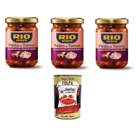 Rio Mare Koch- & Backzutaten Rio Mare Rio mare Pesto al Tonno con melanzane e pomodori secchi Thunfischpesto mit Auberginen und getrockneten Tomaten 3x 130 gr italienisch Original 8032804040014