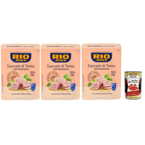 Rio Mare Koch- & Backzutaten Rio Mare Trancetto Di Tonno con olio di oliva, Thunfischstücke mit nativem Olivenöl extra 3x 70g Original italienisch inkl. Italian Gourmet Polpa 400g 8032804040014