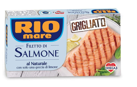 Rio Mare Filetto di Salmone Grigliato al Naturale con una goccia di limone Gegrilltes Lachsfilet mit einem Tropfen Zitrone 125 g reich an Omega 3 italienisch Original