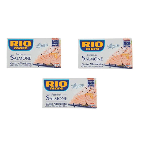 Rio Mare Salmone Affumicato Lachsfilet In Olivenöl mit Pfeffer geräuchert 3x125g Original italienisch Feinkost