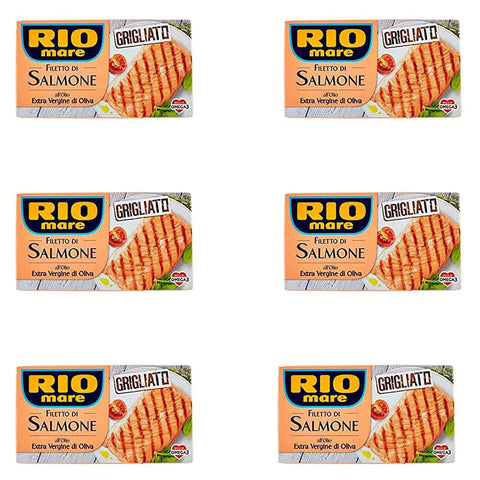 Rio Mare Lachs Rio Mare Salmone Grigliato Gegrilltes Lachsfilet geräuchert Olivenöl 125g 6x Original italienisch 8004030525009