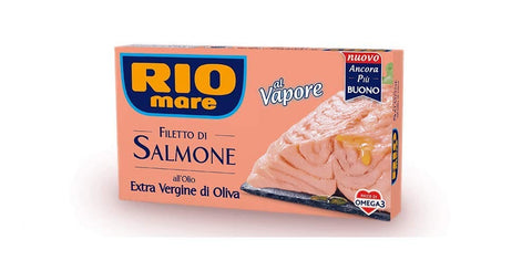 Rio Mare Filetto di Salmone cotto al vapore all'Olio Extra Vergine di Oliva Gedämpftes Lachsfilet mit nativem Olivenöl extra 125g reich an Omega 3 3x Original italienisch