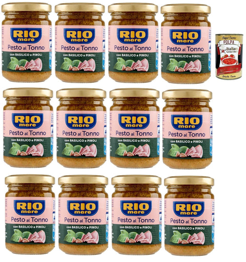 Rio Mare Pasten & Kochsaucen Rio mare Pesto al Tonno con Basilico e Pinoli, Thunfischpesto mit Basilikum und Pinienkernen pasta sauce 12x 130 g + Italian Gourmet polpa 400g 8004030506152