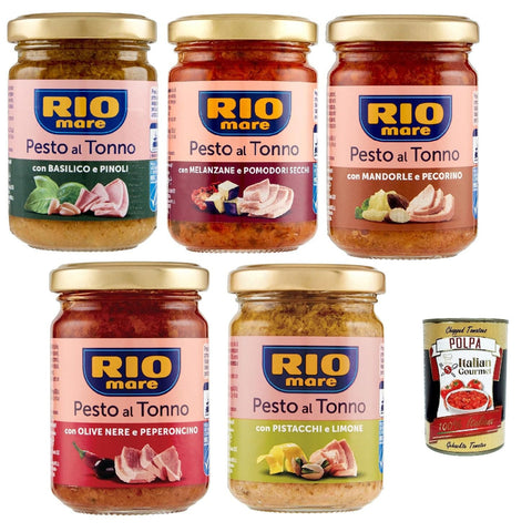 Rio Mare Pesto al Tonno testpaket, Thunfischpesto kochsauce mit Mandeln und Pecorino mit Pistazien und Zitrone mit 5x130g Original italienisch