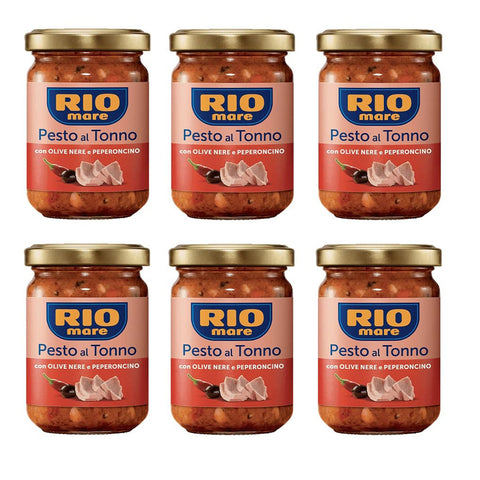Rio Mare Pesto al Tonno con Olive Nere e Peperoncino Thunfischpesto mit schwarzen Oliven und Chili 6x130g Original italienisch