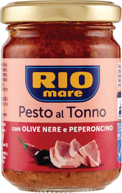 Rio Mare Pesto Rio Mare Pesto al Tonno con Olive Nere e Peperoncino Thunfischpesto mit schwarzen Oliven und Chili 130g 8004030506114