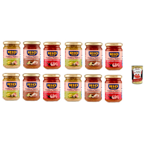 Rio Mare Pesto al Tonno testpaket, Thunfischpesto kochsauce mit Mandeln und Pecorino mit Pistazien und Zitrone mit schwarzen Oliven und Chili 12x 130 g italienisch Original
