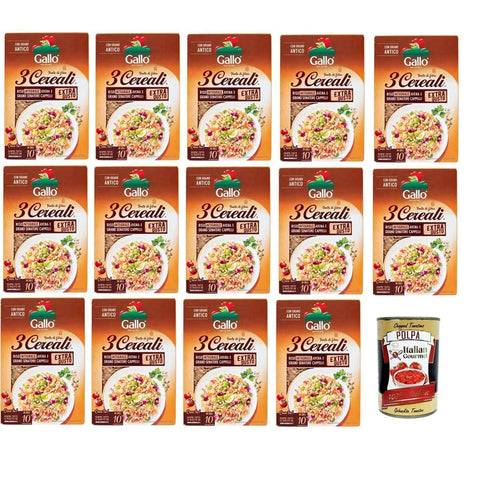 Riso Gallo Reis Riso Gallo 3 Cereali. Riso integrale,avena e Grano senatore Cappelli 3 Getreide. Brauner Reis, Hafer und Senatore Cappelli Weizen 14x 400 gr italienisch Original 8001420011289