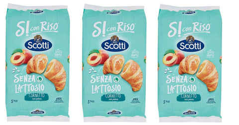 Riso Scotti Cornetto con Pesca Senza Lattosio Croissant mit Pfirsich laktosefrei Pfirsichcroissants ohne Palmöl 5x48g Original italienisch Gebäck