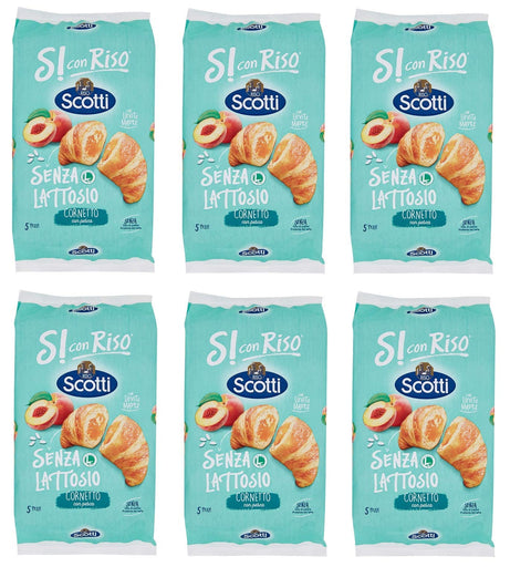 Riso Scotti Cornetto con Pesca Senza Lattosio Croissant mit Pfirsich laktosefrei ( 5 x 48 g ) 240 g Pfirsichcroissants ohne Palmöl ohne Milchproteine italienisch Original